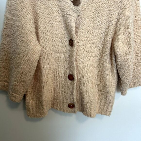 Anthro HWR Cardigan Mohair Sweater Large Dusty Pink 3/4 Sleeve Button-front - Picture 2 of 15